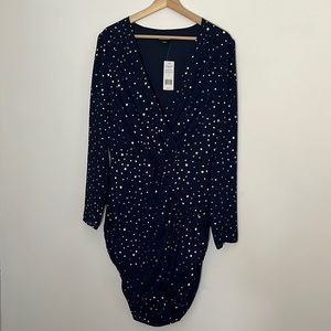 BEBE, Med Navy Blue Grace Gathered Dress w/ Gold Star Details, Never Worn Before